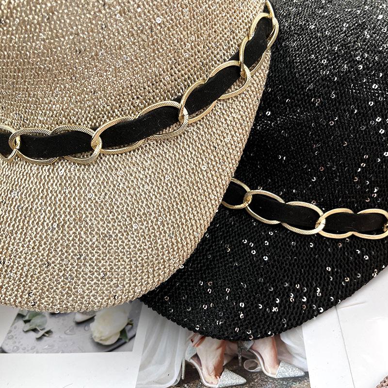 Spring and summer new trend fashion sequin woven cap women's niche breathable face small baseball cap shade
