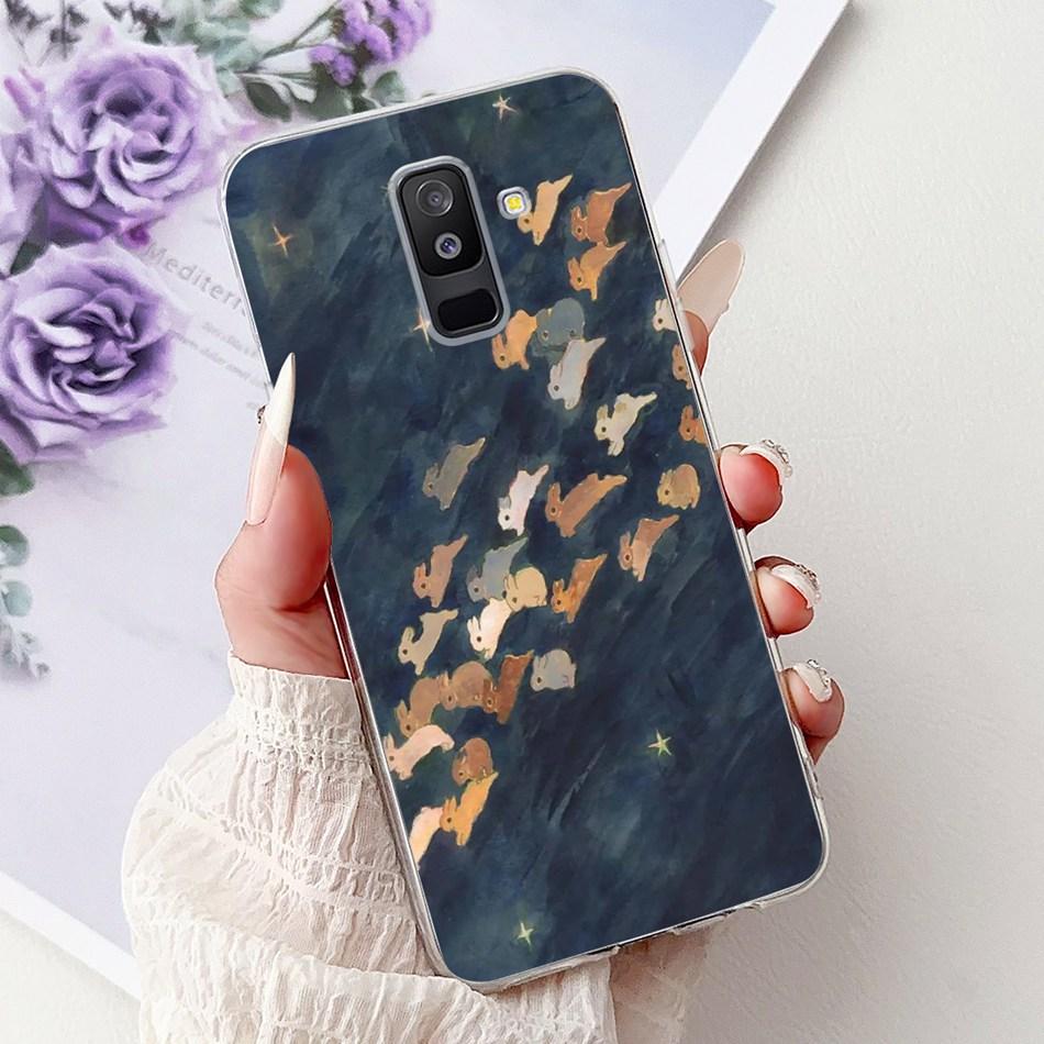For Samsung Galaxy A6 Plus 2018 Phone Case On Samsung A6+ (2018) A6 A600F A605G Elegant Floral Cat Soft Silicone Clear TPU Cases