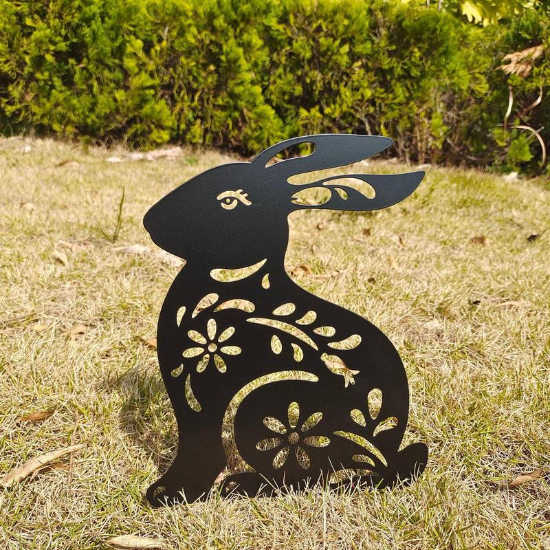 Rabbit Garden Statue Metal Rabbit Statue Yard Stake Rabbit Stake Easter Yard Art Black Animal Art Lawn Garden Silhouette Outdoor