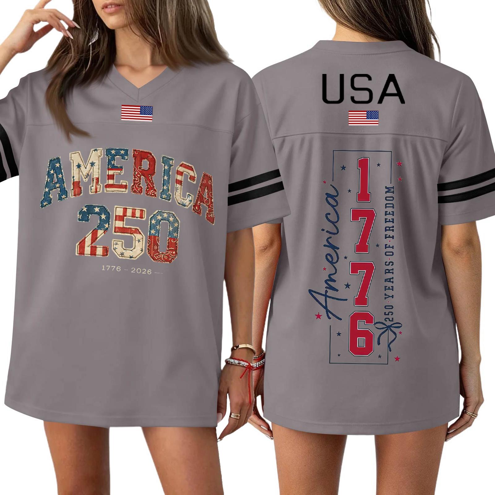 

Женская повседневная модная спортивная футболка с V-образным вырезом, принтом ко Дню независимости, коротким рукавом, топ M