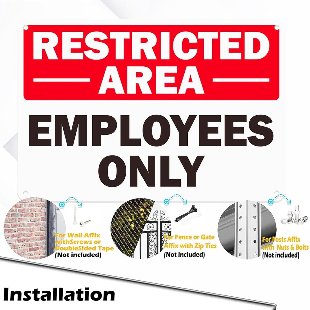 Restricted Area Employees Only Sign, 2 Pack 9”x6” No Enter Sign with Strong Adhesive Tape Rust Free Aluminum Fade Istant for Indoor or Outdoor