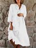 Women's New Cotton Linen Solid Color Button Long Dress