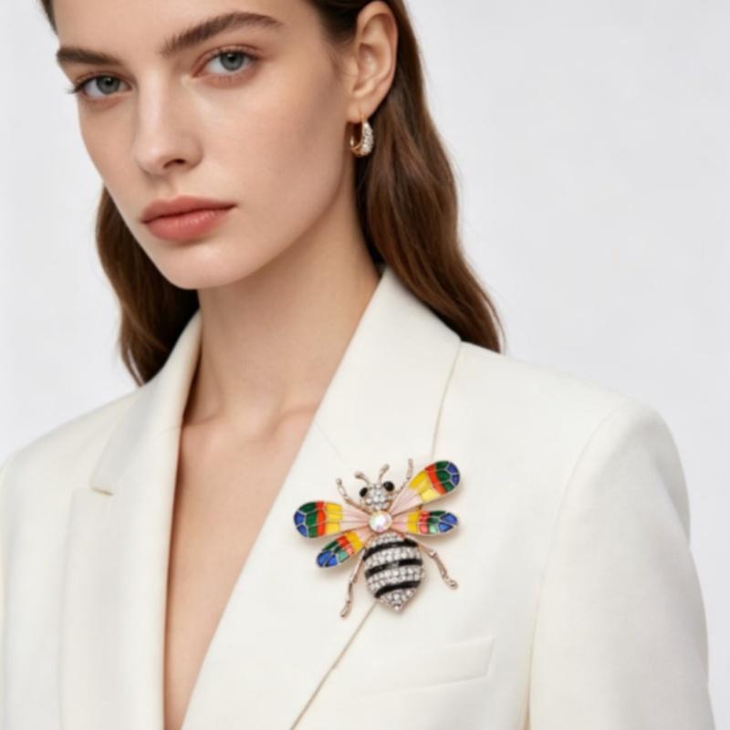 Exquisite Rhinestone Bee Brooch Smooth Enamel Colorful Wings Sparkling Crystal Pin for Women Daily Gifting Accessory