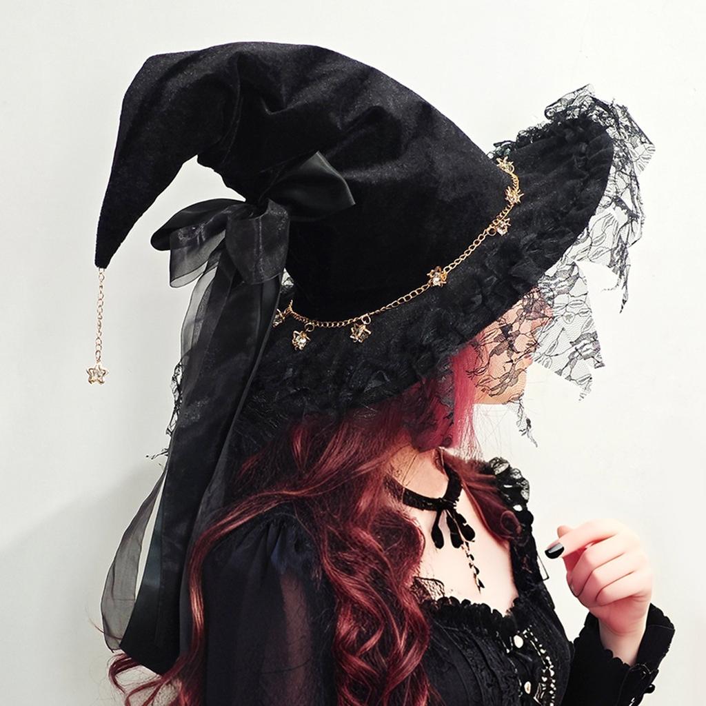 Halloween Witch Hat - Gothic Halloween  Hat - Gothic Silk Beaded Black Hat - Witch Costume (1 Piece)