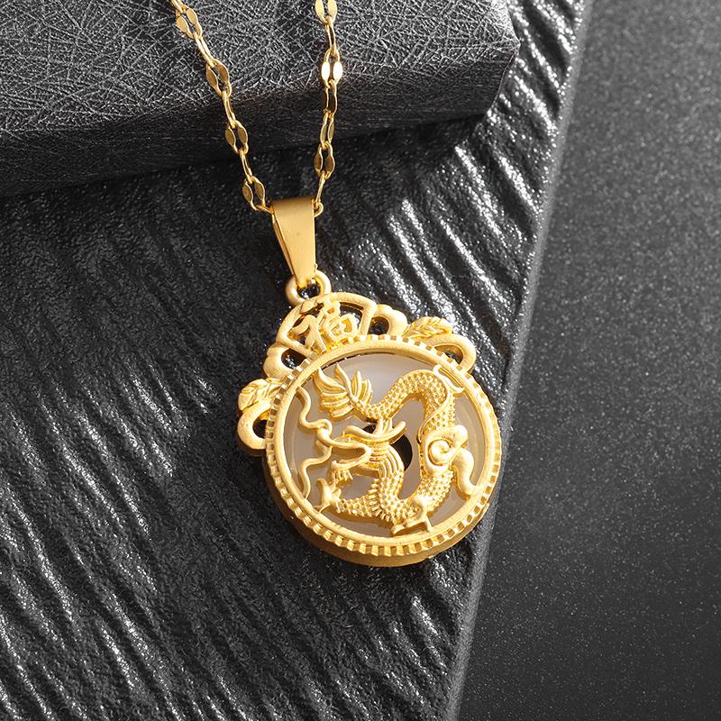 Exquis collier de bête dragon auspicieuse pour femmes Style ethnique Pendentif dragon des douze signes du zodiaque Bijoux amulette pour filles