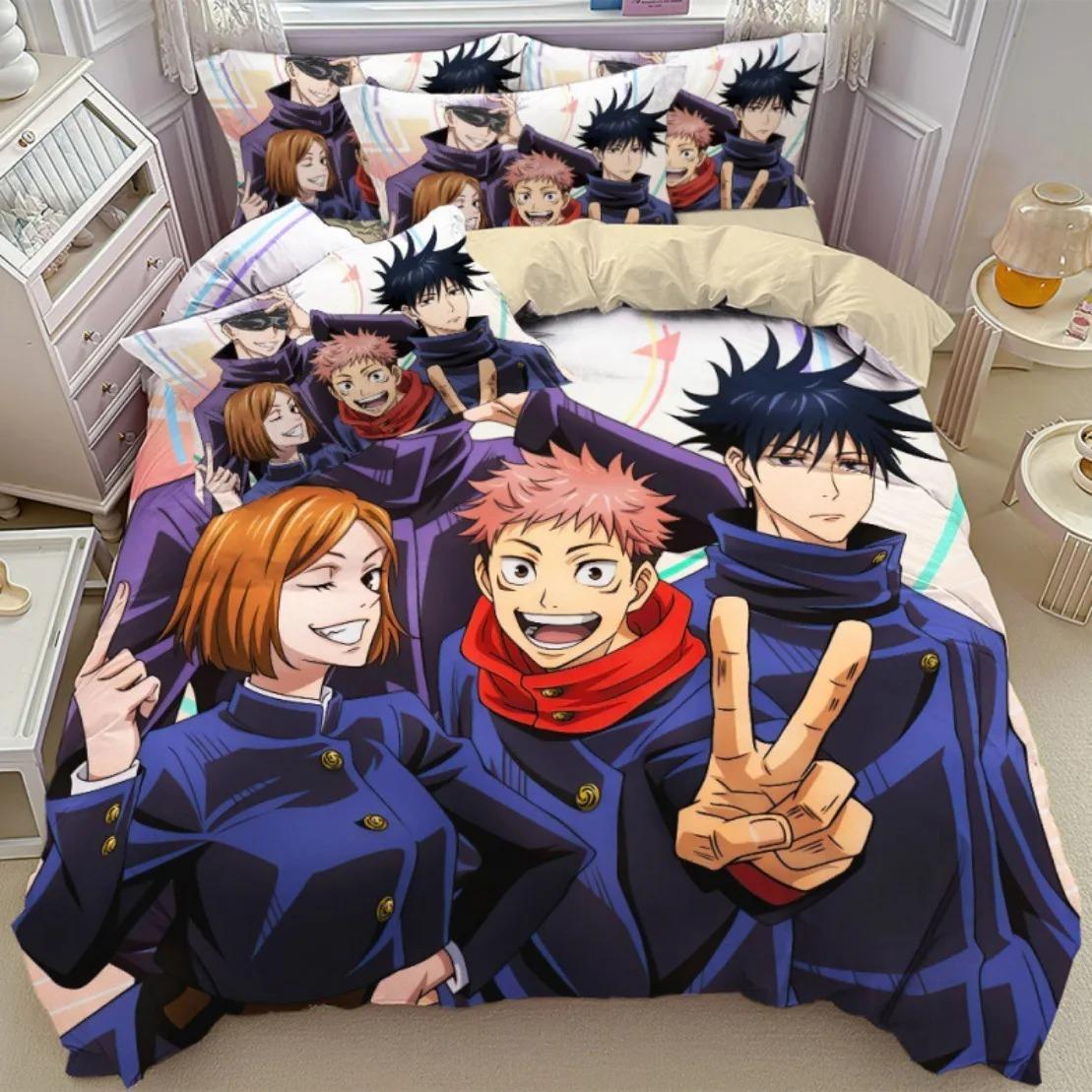 

Одеяло Аниме Jujutsu Kaisen Комплект постельного белья 3D HD Известное аниме Японии S Декор для детей Подростков Праздничный подарок Comforter (quilt)-EU Single(135*200cm)3pcs