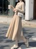 JudyRose Knit Flared Midi Elastic Warm for Fall and Winter One Women's Skirt, Length, A-Line, Waist, (JP, Alphabet, Size, Beige)