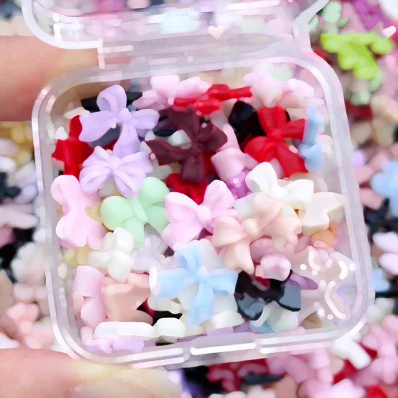 1Box Mixed Ribbon Bow Nail Charm Resin Cartoon Nails Decoration Nail Art Diy Nails Accessories Stereoscopic