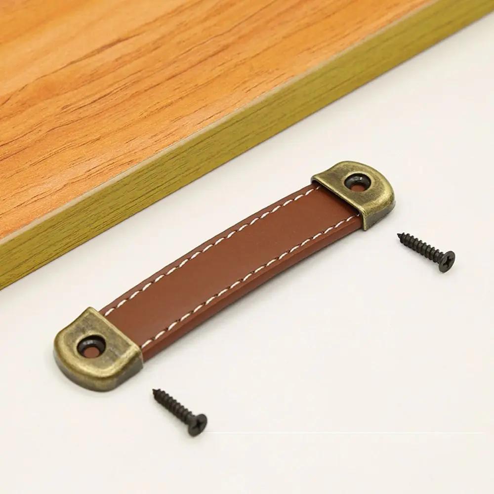 Nordic With Screws Leather Handle Square Soft Drawer Handle 96/128/160mm Zinc Alloy Door Knobs Cabinet