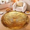 Vintage Gold Radial Line Circular Area Rug  Shimmer Metallic Sunburst Round Mat Minimalist Luxury Decor Rug for Bedroom Lounge