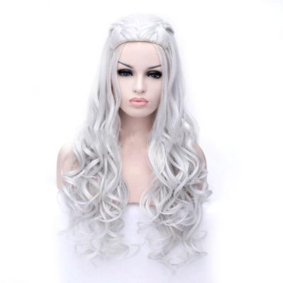 2 Farben lange silberweiße lockige Perücken Cosplay synthetische blonde geflochtene Perücke