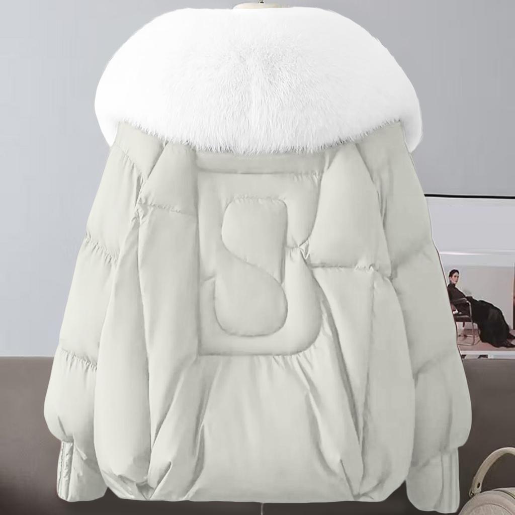 Women's Solid Color Fashionable Thick Warm Temperament Cotton Jacket With Large Collar Cotton Coat Jacket