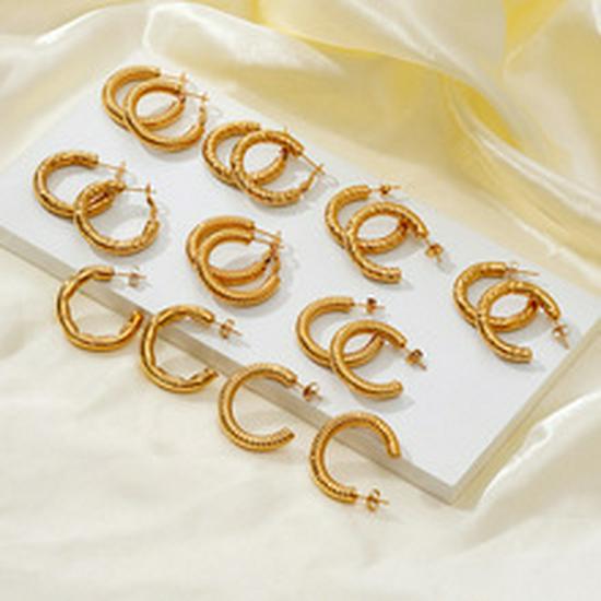 Elegant Titanium Steel C-Shaped Earrings - European and American Style, Wide Surface Design.