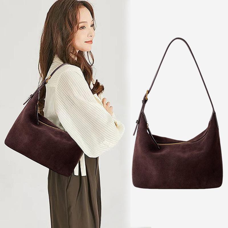 Suede High Silk Sanded Leather Underarm Bag Cowhide Bag Slouchy Premium High Capacity Shoulder Bag