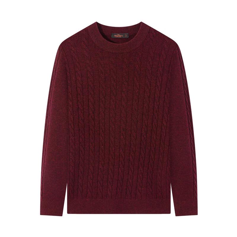 Qipai Men's Pure Wool Double-Layer Round Neck Pullover Sweater