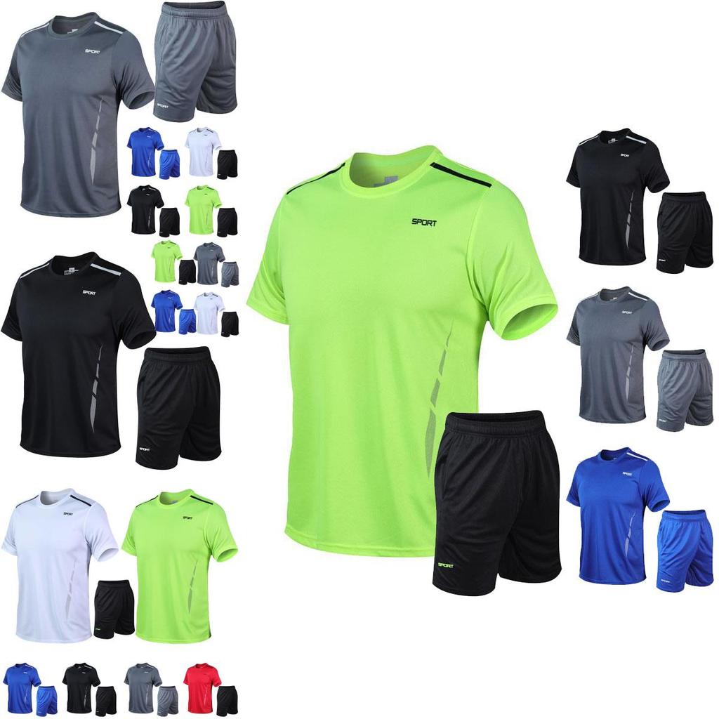 Stylish Mens 2pc Sport Wear Tracksuit With Breathable Short Sleeve T-shirt And Shorts