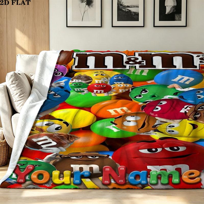 1PC M&M's Custom Name Patterned Flannel Blanket Suitable For All Seasons for Home Decor Warmth and Comfort Gifts Holiday Present