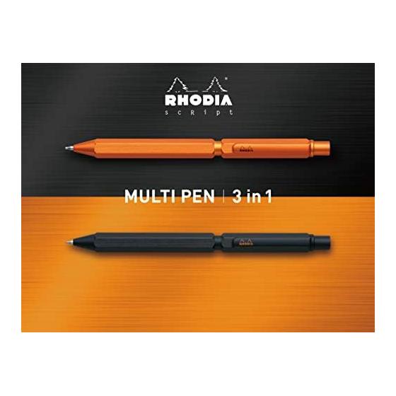 RHODIA Script Mehrfarb-Kugelschreiber - 2-farbig (Schwarz Rot) & 0,5 mm Mechanischer Bleistift, Aluminiumkörper, Drehmechanismus, Orange