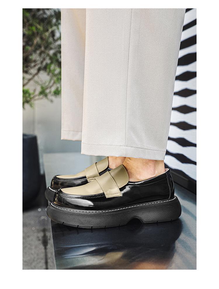 Spring 2024 Round Toe Leather Slip-on Shoes with Thick Sole - British Style, Low Heel, Casual Business Fashion (Model 96599-J)