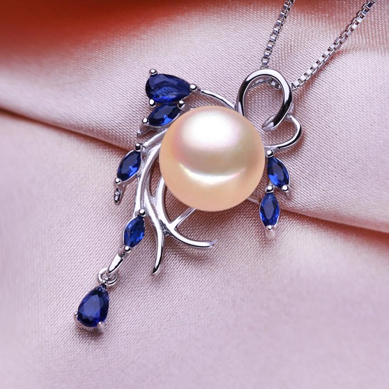 seniko 10-11mm Big Freshwater Pearl Fashion Green Austrian Crystal Leaf Necklaces For Women