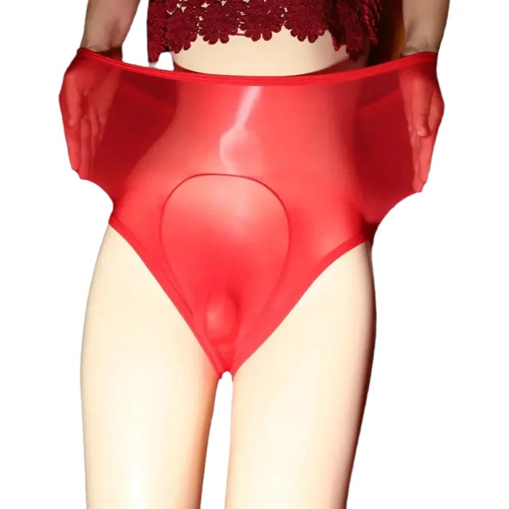 See Through Lingerie Men Oil Shiny Seamless Sissy Pouch Underwear Transparent Elastic Ultra-Thin Underpants Breathable Panties