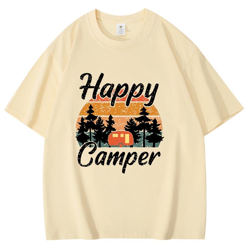 Happy Camper Camping Theme Printed Cotton T Shirt Women Unisex Teens Fashion Hip Hop Harajuku Casual Short Sleeve Tops Tees Shirts