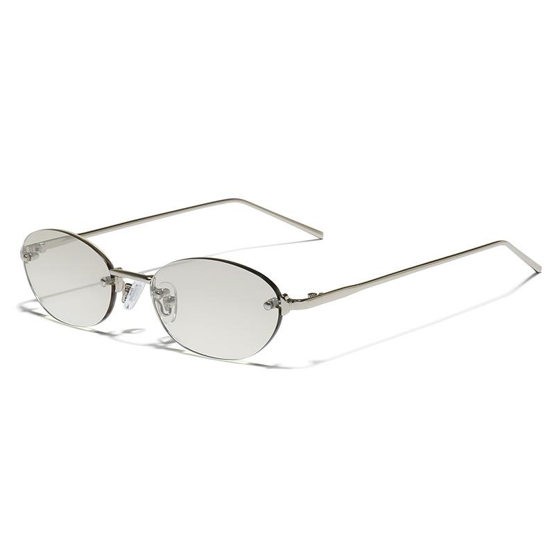 

Women s Sunglasses for Spring and Summer, Beach Style, Unique Flat Oval, Korean Trendy Oval, Rimless, Photo-Shooting Sunglasses серебряный серый