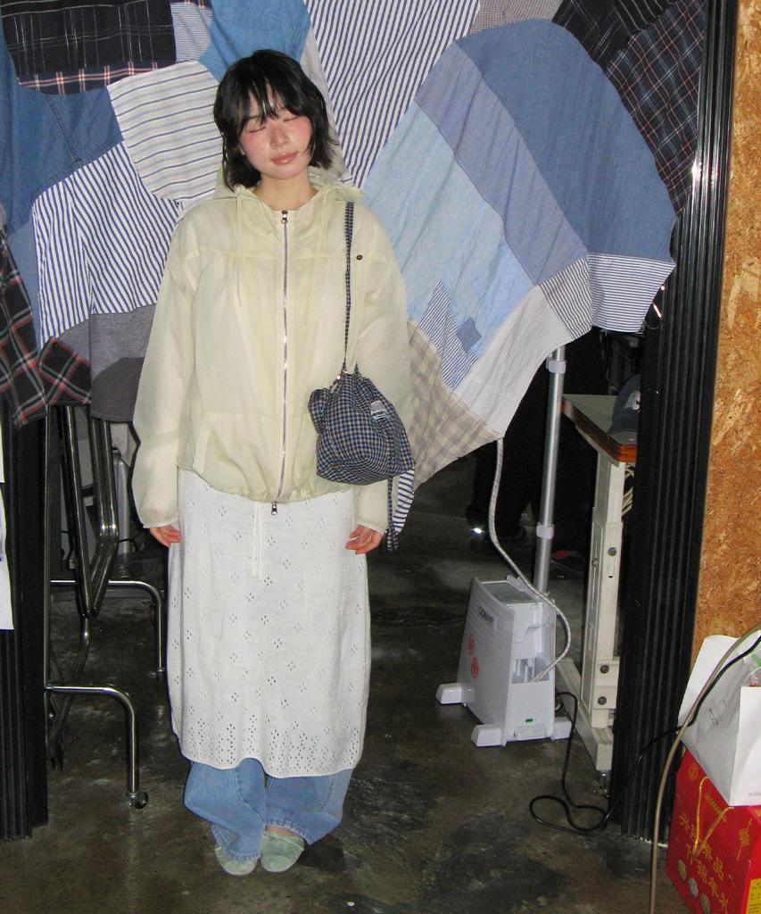 Ronron Pointelle Knit Long Skirt Ivory