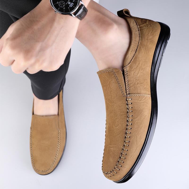 Fashion High Quality Hand Sewn Thread Genuine Leather Shoes Men Loafers Business Casual Shoes Classic Soft Leather Breathable Flat Shoes