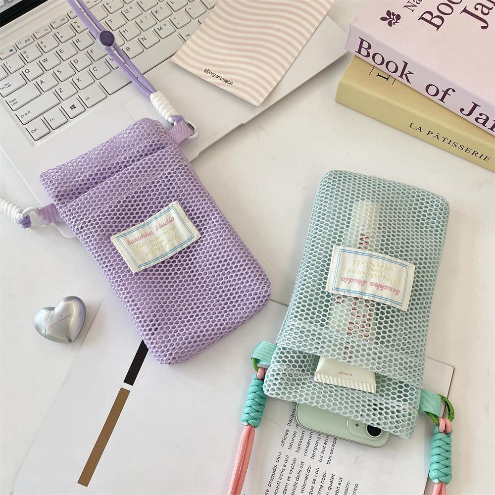 Small Fresh Mesh Mobile Phone Storage Bag Women's New Summer Sweet Lanyard Mobile Phone Bag Messenger Bag