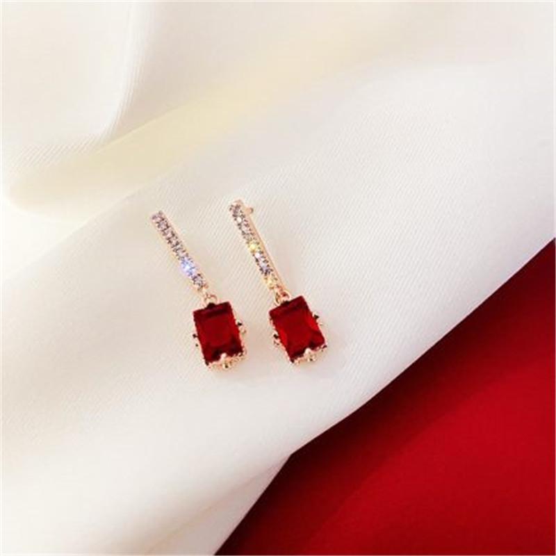 S925 Silver Needle Geometric Crystal Long Earrings – Elegant Korean Style for Women