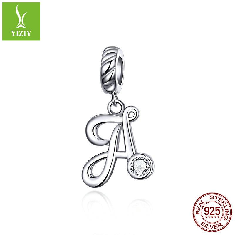26 Letter Charm 925 Sterling Silver Pendant Korean Fashion Beaded Bracelet Silver Jewelry Accessories