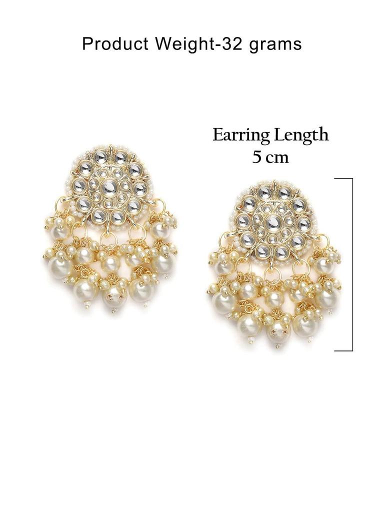 Gold Tone Kundan & Pearls Wedding Collection Dangle Earring For Women
