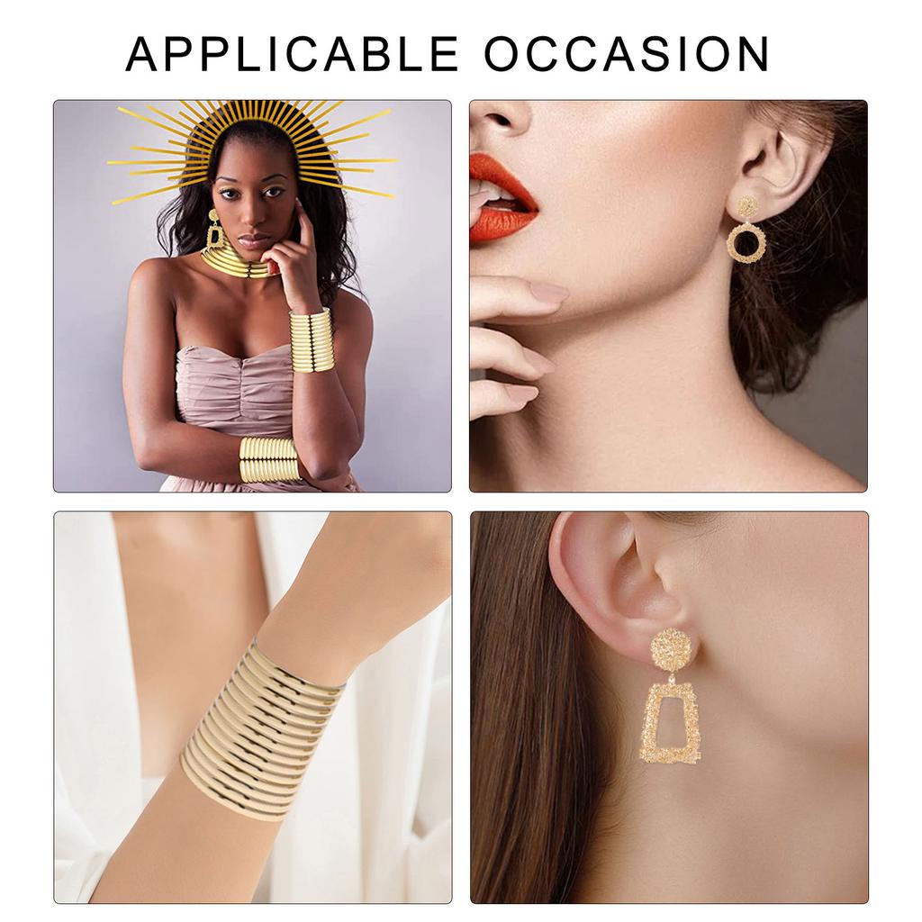 Stylish Golden Necklace Set Inspired by Long Neck Tribe Trend Setting Ethnic Choker and Ear Pendant Set for Fashionistas