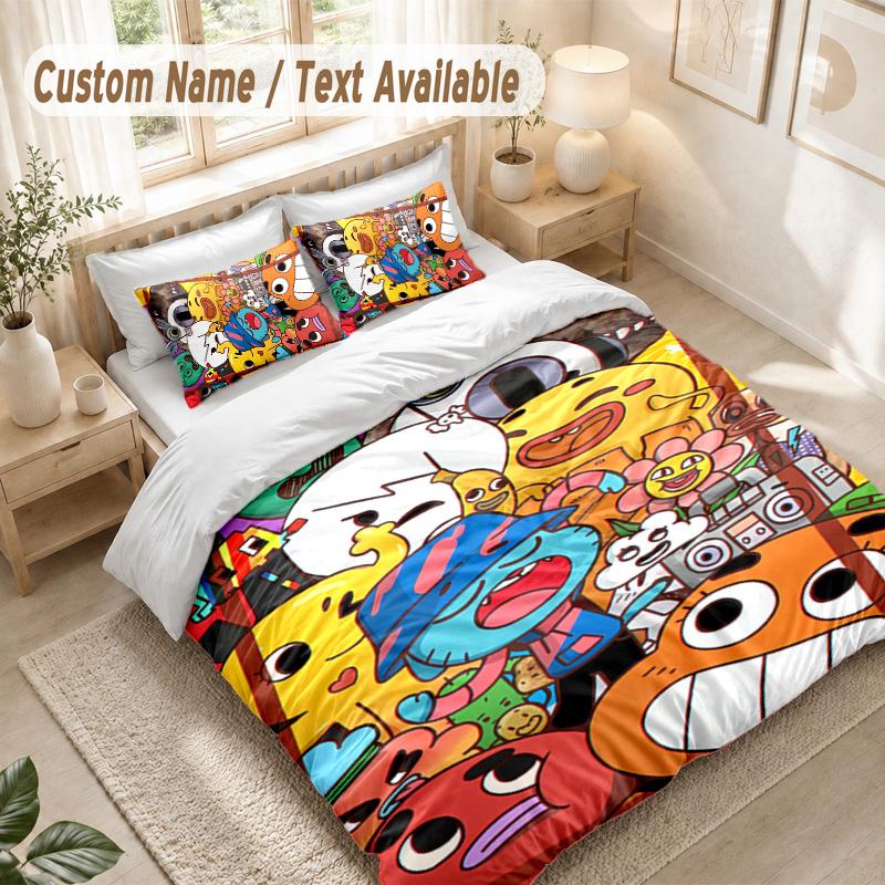 Fantastico Mondo di Gumball Set Biancheria da Letto, 1 Copripiumino & 2 Federe Morbido Confortevole Camera da Letto Tessile per la Casa Decorazione