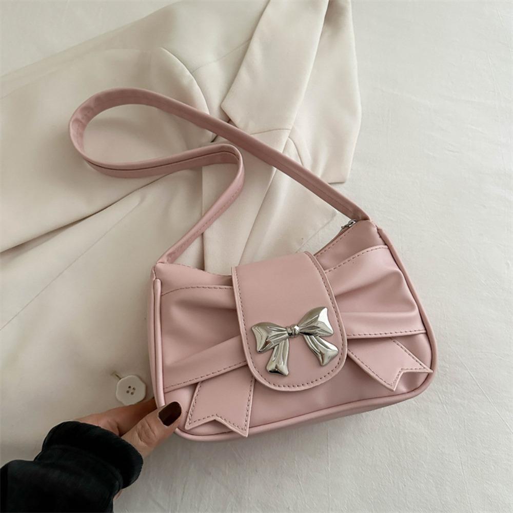 Trendy Bow Shoulder Bag Handbag Casual Underarm Bag Daily Commuting Bag PU Leather Lady Banquet Bag Business Women's Bag