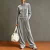 Women's Casual 2 Piece Set - Color Stand Collar Cardigan with Wide Leg Pants