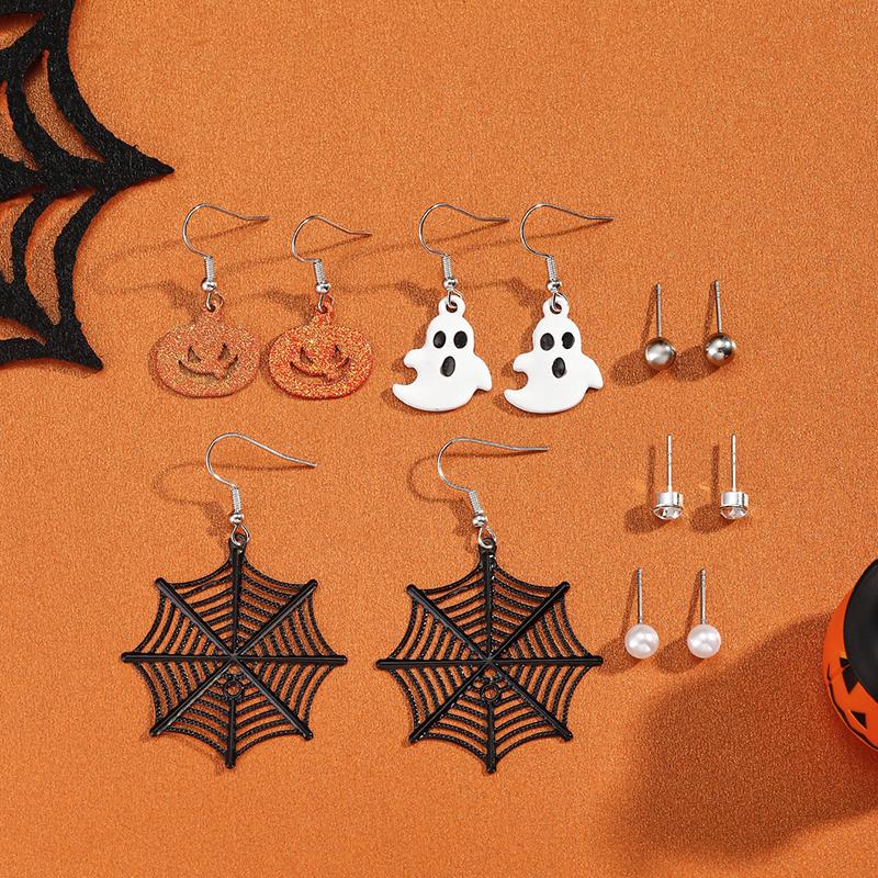 Heiß verkaufendes 6er-Pack Halloween Spinnennetz Kürbis Geist Ohrring-Set mit Festivalatmosphäre Set Ohrringe