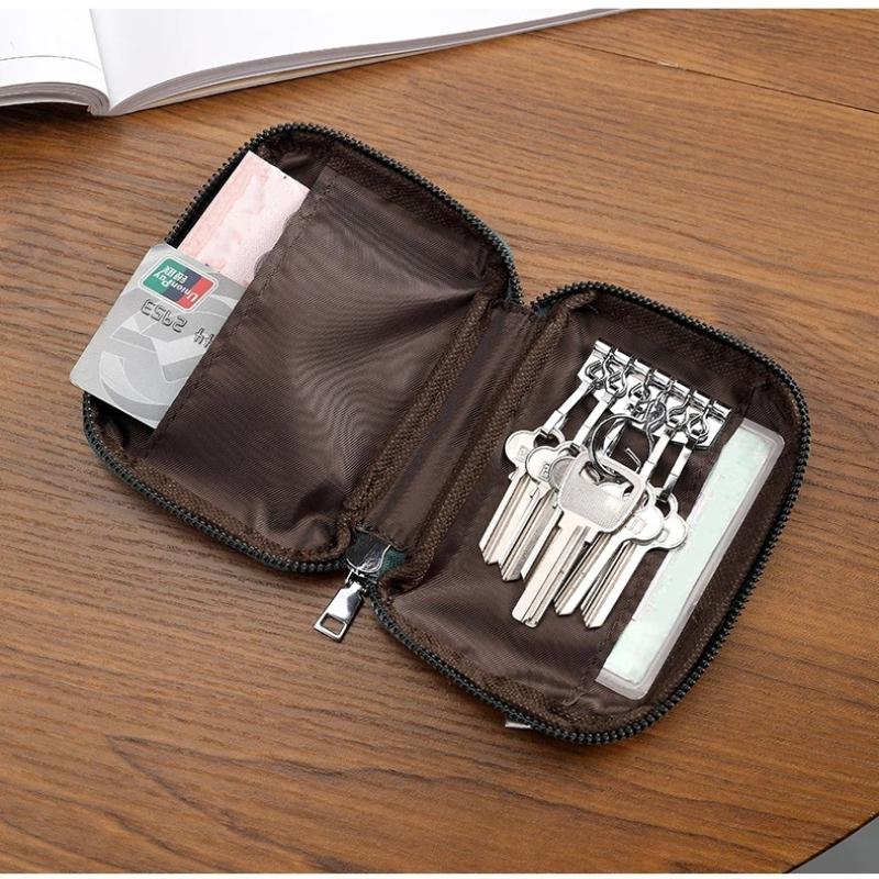 Minimalist Leather Key Organizer Pouch with Multiple Compartments Zipper Closure Slim Key Holder for Business Travel Gift