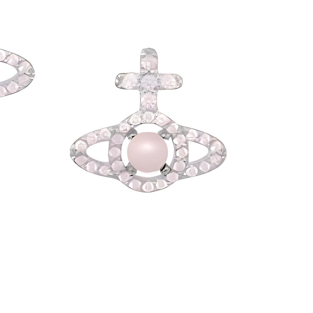 VIVIENNE WESTWOOD Olympia Baroque Style Saturn Glass Brass Imitation Crystal Earrings Women Earrings Silver Pink 8053195083015
