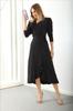 Women's Big Size Dress Black Wallpaper Belted Midi Dress