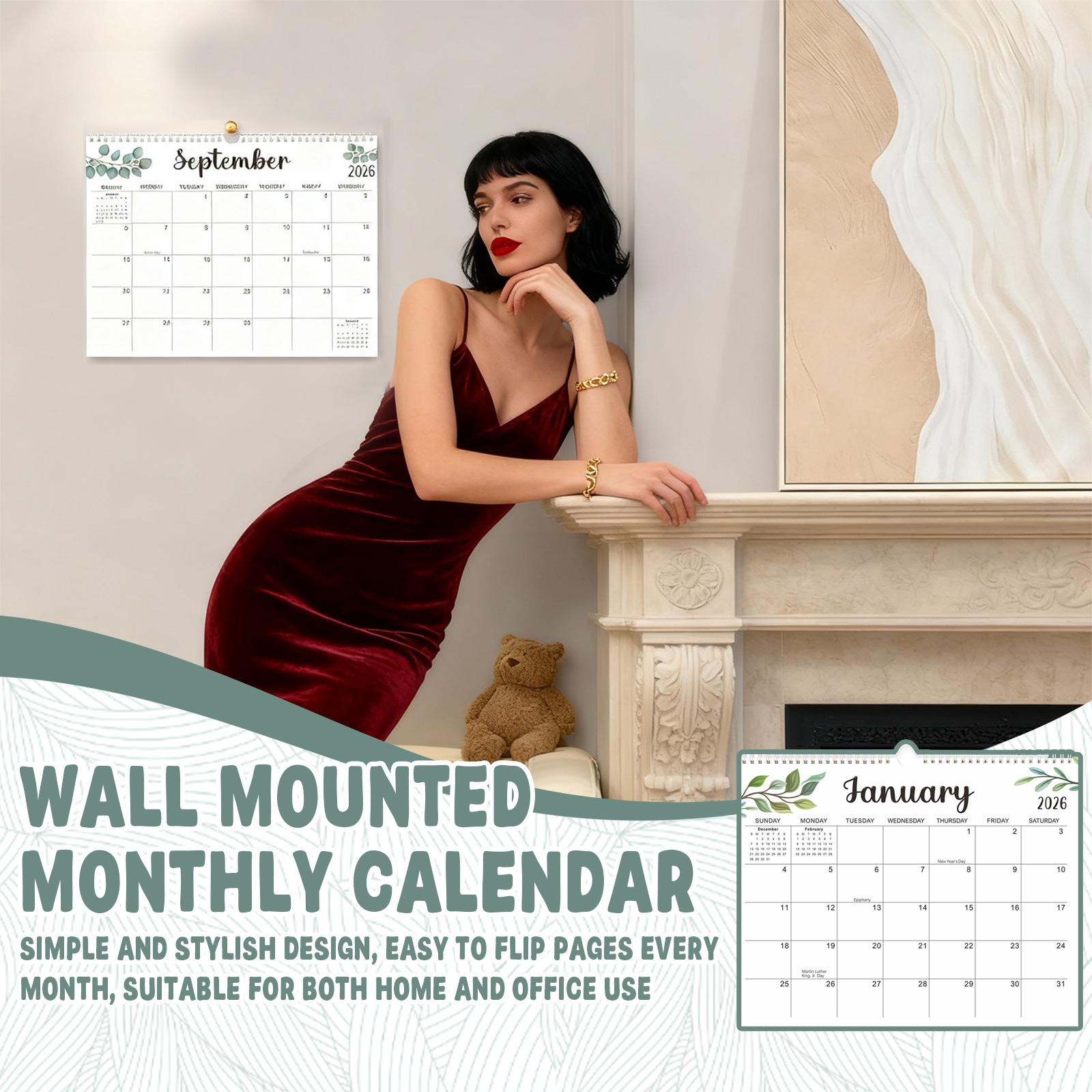 

2026 Wall Calendar,Wall Calendar From January 2026 To 2027, Double Coil Binding, Large Wall Calendar With Thick Paper, Suitable For Home One Size белый