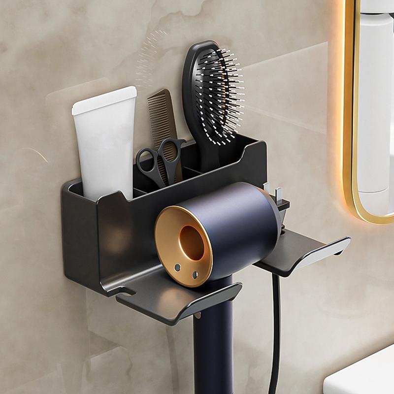 Hair Dryer Holder Wall Mounted Wall Dryer Cradle White Black Greyhairdryer Blow Dryer Organizer For Bathroom Bathroom Shelves