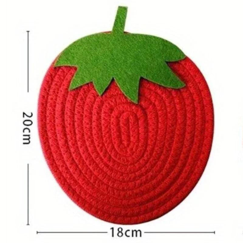 Cartoon Fruit Insulated Meal Mat Red Strawberry Cute Shape Beverage Tea Mat Cup Tableware Drying Mat Household Table Decoration