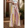 Casual Vacation Style Lace-up Geometric Floral Print Wide-leg Pants for Women