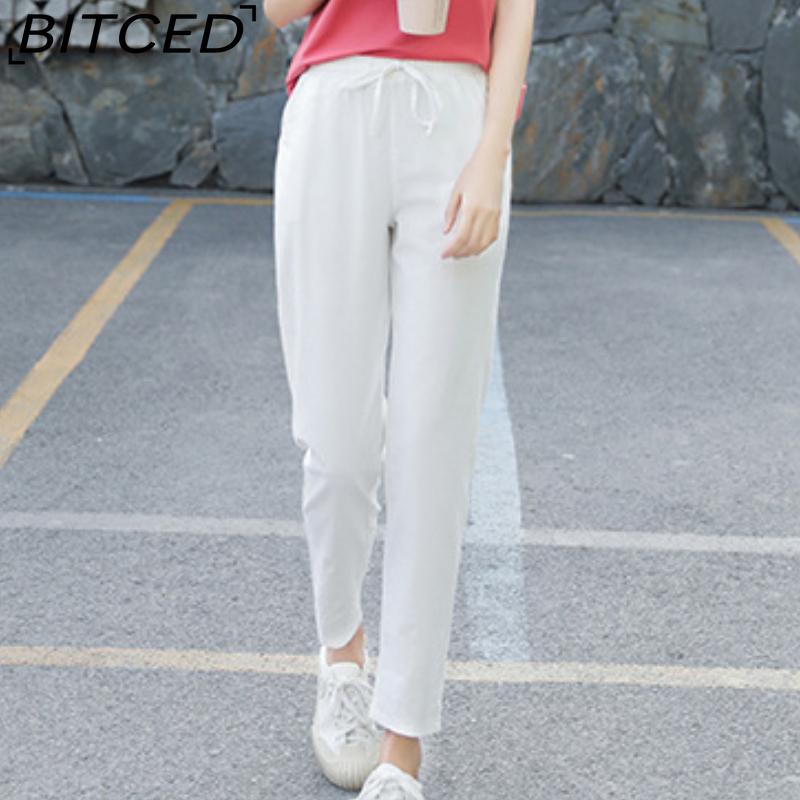 BITCED 9 Color Pure Cotton Nine Point Trousers Spring Summer Slim Straight Loose Casual Pants Women Solid Color Harem Pants