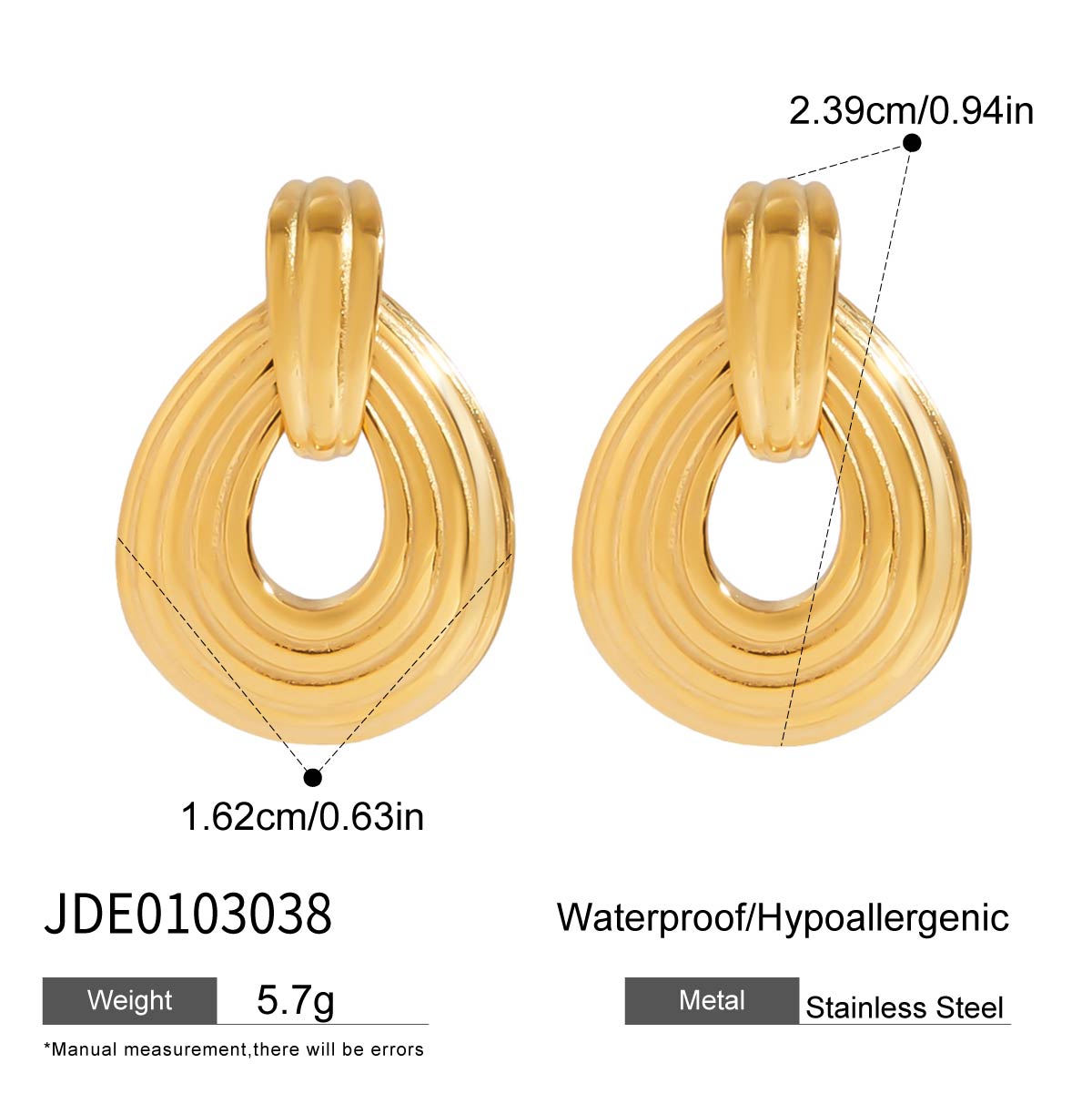 Youthway Hollow Striped Drop Stud Earring Stainless Steel Anti Allergic Ears Jewelry Waterproof Minimalism Stud Earring