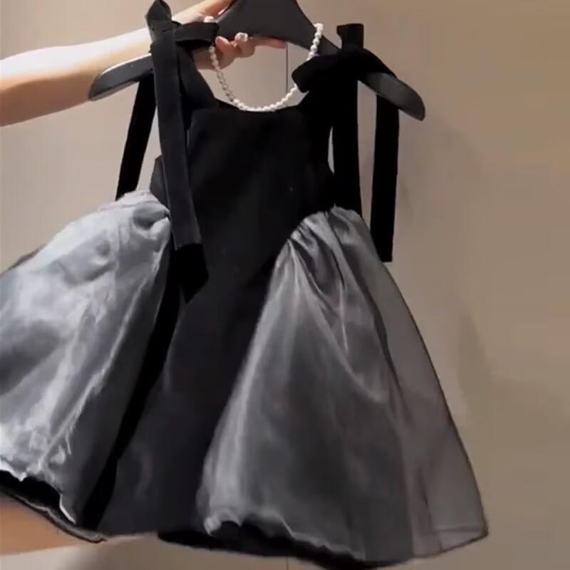 Summer Sleeveless Girls Solid Color Temperament Strap Dress Fashion Aline Skirt