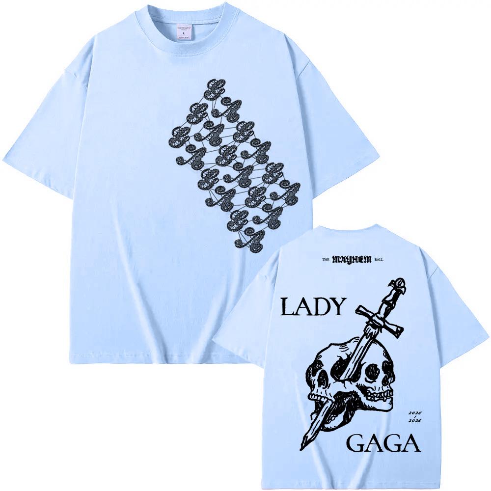 Skull T-Shirt 2025 NEW Summer Lady Gaga 's Same Style Tee-shirt High Quality 100%Cotton Round Neck Graphic Printing Camisetas