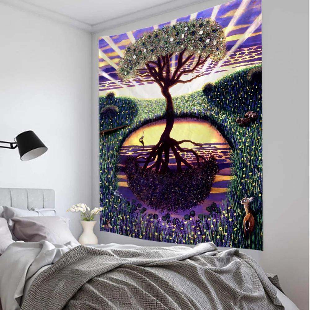 Life Tree Tapestry Fantasy Starry Sky Wall Hanging Cloth Cartoon Fantasy Home Wall Decoration Bedroom Background Wall Decoration